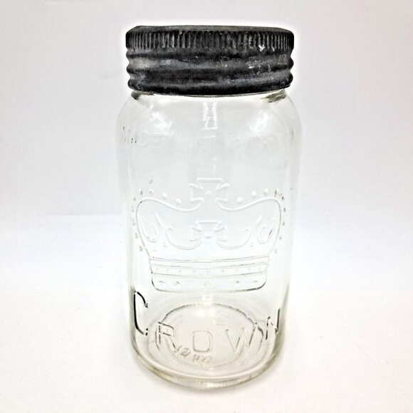Crown Mason Jars-Glass Lids-Zinc Rings-Dominion Glass of Montreal-Set of 3-VTG - Picture 3 of 13